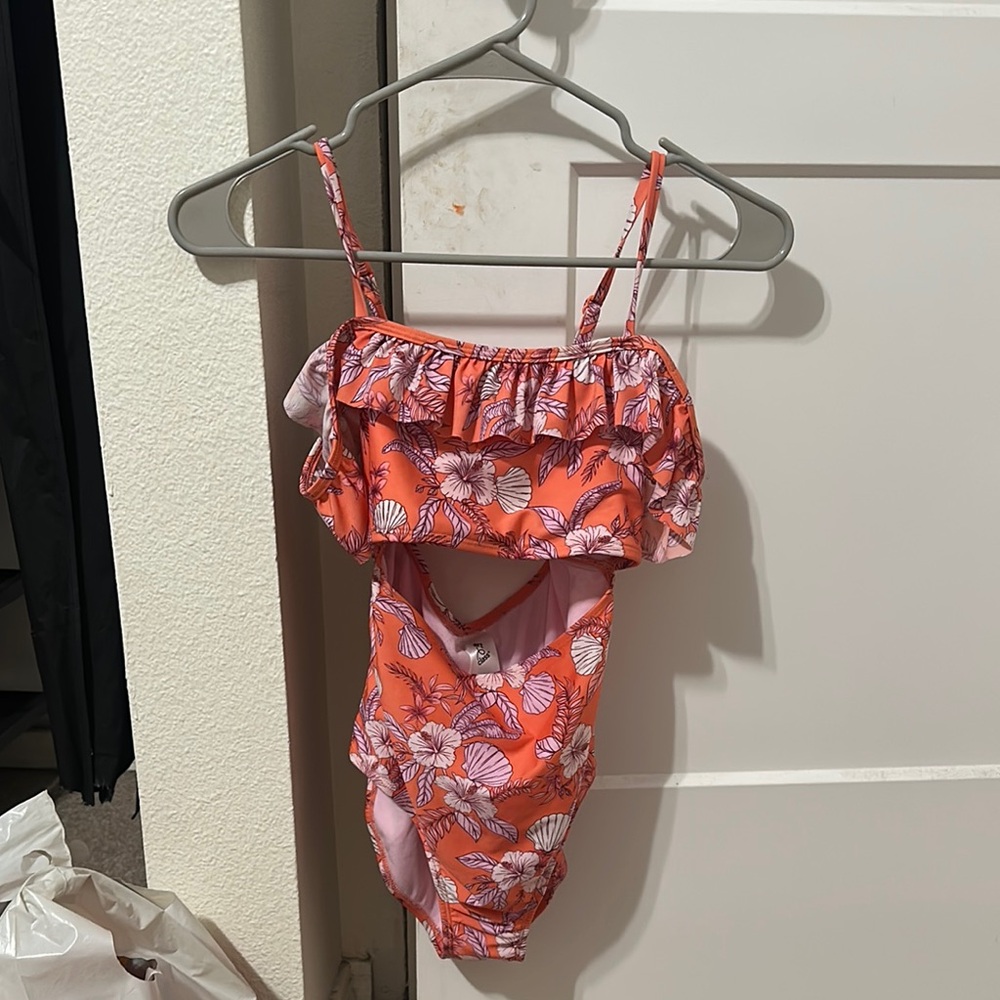 Floral Kids Swimwear off the shoulder and strap